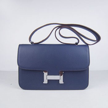 Hermes calf Leather Message Bag H020 dark blue silver