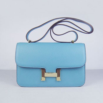 Hermes calf Leather Message Bag H020 light blue golden