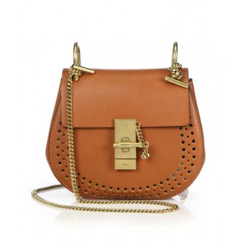 Chloe Drew Mini Perforated Leather Crossbody Bag Caramel