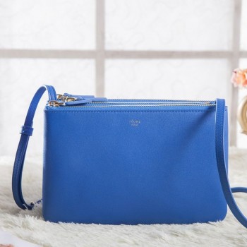 Celine Small Trio Crossbody Bag In Blue Calfskin