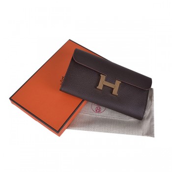 Hermes Wallet H6023 Ladies Cow Leather Coffee