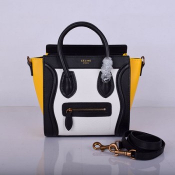 Celine Small Luggage Tote Black White Yellow