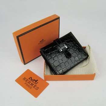 Hermes Wallet H006 Wallet Crocodile Black