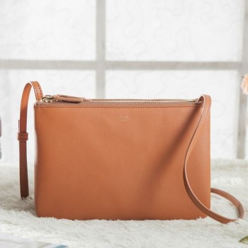 Celine Small Trio Crossbody Bag In Brown Calfskin