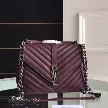 Yves Saint Laurent Medium Monogram College Bag in Burgundy Goatskin