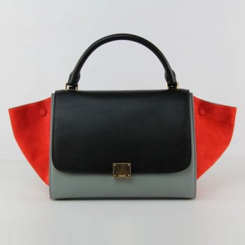 Celine Classic Black Gray Red Cowhide Bags