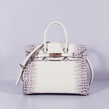 Hermes Birkin 30cm Crocodile Leather Bag With Strap Grey White Gold