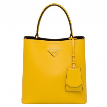 Prada Yellow Saffiano North South Double Medium Bag