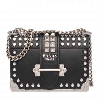 Prada Cahier Studded Leather Shoulder Bag