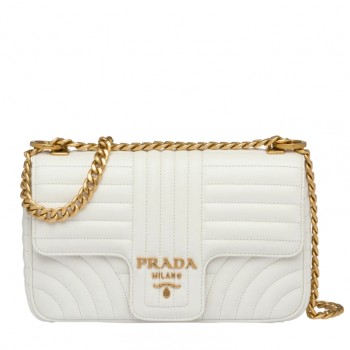 Prada Medium Diagramme Flap Bag In White Calfskin