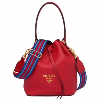 Prada Bucket Bag In Red Grained Calfskin