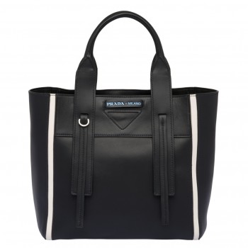 Prada Ouverture Small Tote Bag In Black Calfskin