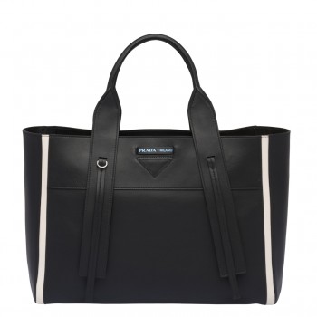 Prada Ouverture Large Tote Bag In Black Calfskin