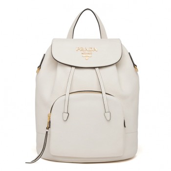 Prada Backpack In White Grained Calfskin