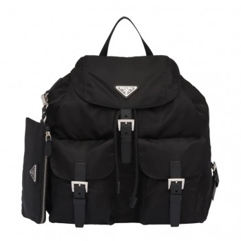 Prada Black Nylon Backpack With Clutch