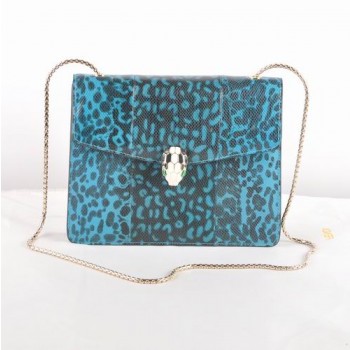 Bvlgari Serpenti Snake Veins Leather Shoulder Bag Blue 605