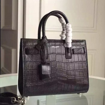 Yves Saint Laurent Nano Sac De Jour Croc Embossed Black Bag