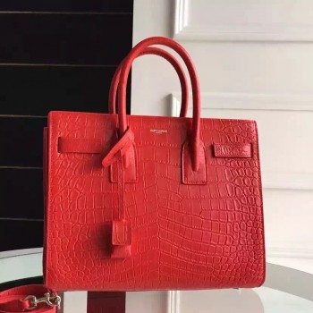 Yves Saint Laurent Small Sac De Jour Croc Embossed Red Bag