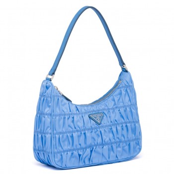 Prada Hobo Mini Bag In Blue Nylon