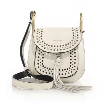 Chloe Hudson Mini Perforated Leather Shoulder Bag White