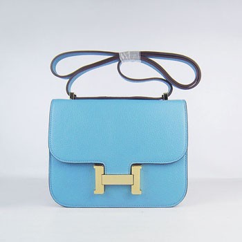 Hermes Constance Cowskin Leather Bag H017 light blue golden