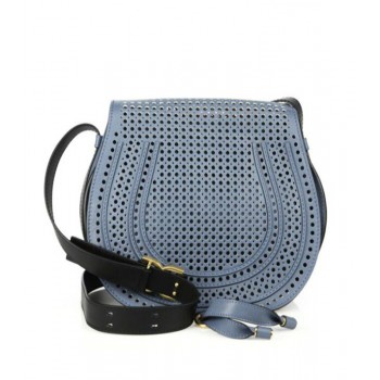 Chloe Marcie Medium Perforated Shoulder Bag Blue