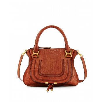 Chloe Marcie Medium Croc-Embossed Shoulder Bag