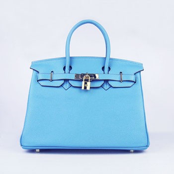 Hermes Birkin 30cm Togo leather Handbags light blue golden