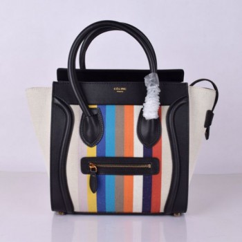 Celine Medium Luggage Tote Black Rainbow Stripe