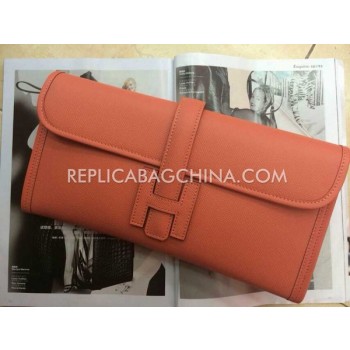 Hermes Clutch Wallet Calfskin Apricot