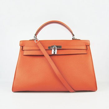 Hermes Kelly 35cm Togo Leather handbag orange/silver