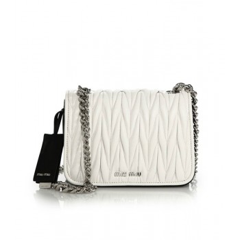 Miu Miu Two-Tone Matelasse Leather Crossbody Bag Bianco