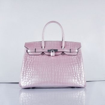 Hermes Birkin 35cm 6089 New Crocodile Vein Handbags Pink Silver