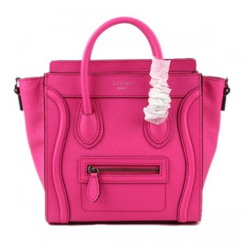 Celine Small Luggage Tote Neon Pink Leather Bag