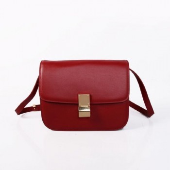 Celine Classic Box Calfskin Flap Bag Wine