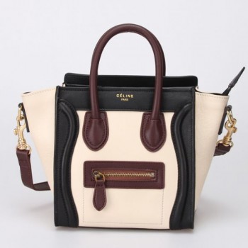 Celine Small Luggage Tote Black White Wine