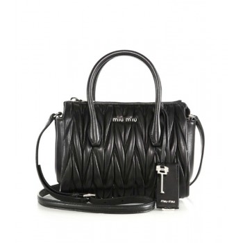 Miu Miu Matelasse Mini Leather Zip Satchel Black