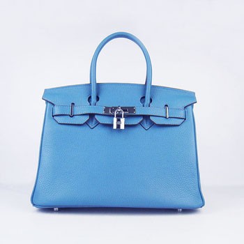 Hermes Birkin 30cm Togo leather Handbags blue silver