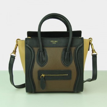 Celine Small Luggage Tote Black Coffee Apricot