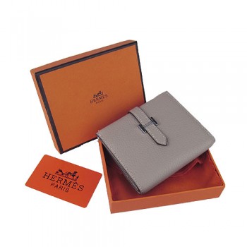 Hermes Wallet H006 Ladies Cow Leather Grey