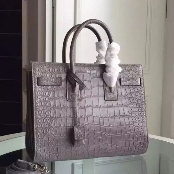 Yves Saint Laurent Small Sac De Jour Croc Embossed Grey Bag