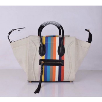 Celine Boston Black Rainbow Stripe Canvas Tote