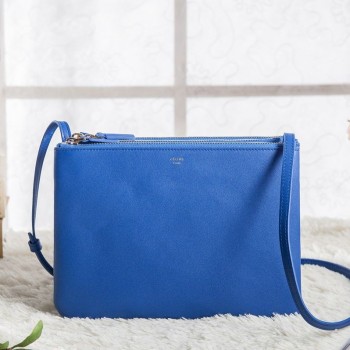 Celine Large Trio Crossbody Bag In Blue Calfskin