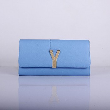 Yves Saint Laurent Lady Genuine Leather Purse Light Blue 39321