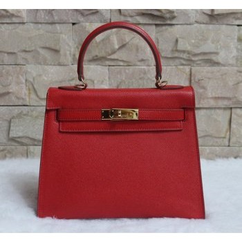 Hermes Kelly 28cm Epsom Leather Handbag Red Gold