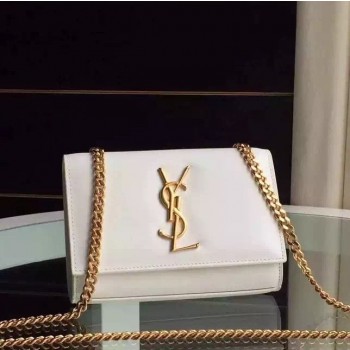 Yves Saint Laurent Small Monogram Satchel Bag In White Leather
