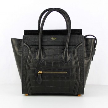 Celine Medium Luggage Tote Black Croco Leather