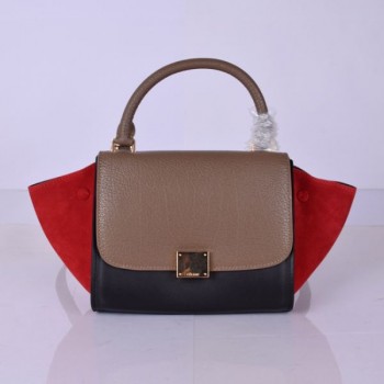 Celine Small Trapeze Leather Bag Khaki Black Red