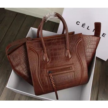 Celine Coffee Boston Croco Leather Bag