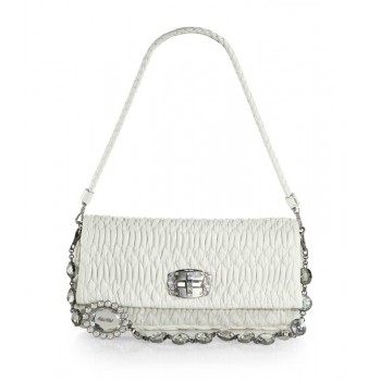 Miu Miu Double-Strap Pucker Leather Shoulder Bag White